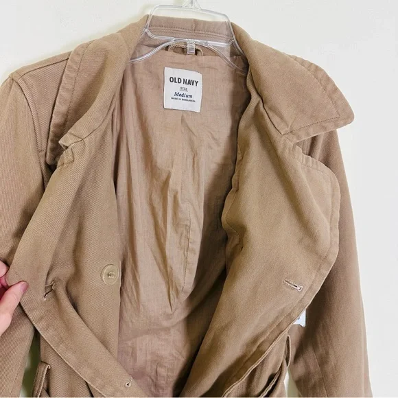 OLD NAVY Women’s Trench Coat Tan Double Breasted Cotton Twill, Size M - Picture 6 of 10